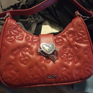 Aldo Red Heart Embellished Shoulder Bag